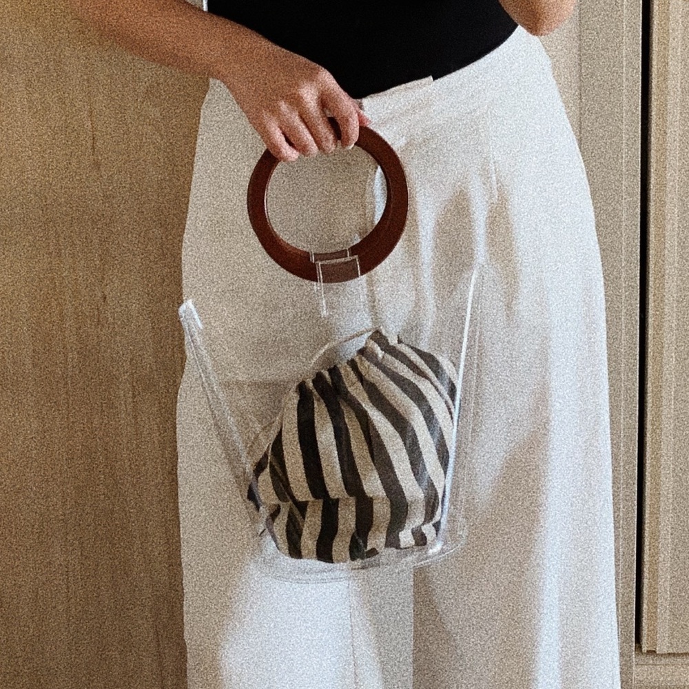 Clear PVC Bucket Bag with Wood Handle